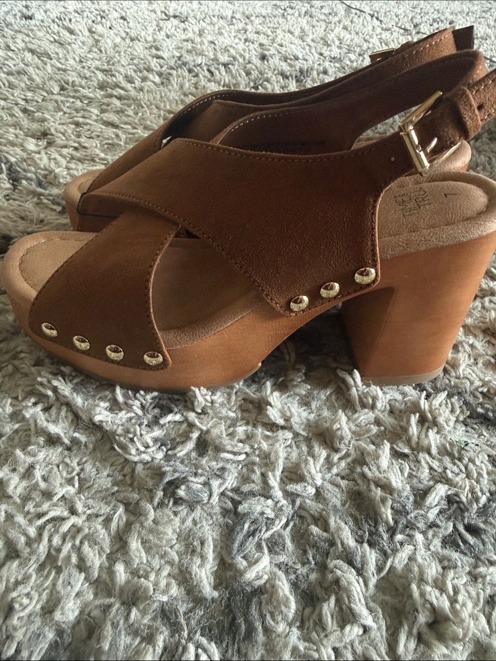Time and Tru Brown Suede Platform Slingback Wedges